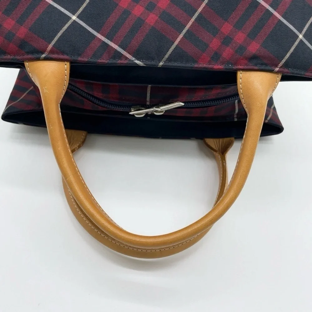 Auth Burberry Nova Check Blue Label Canvas Leather Black Red Handbag